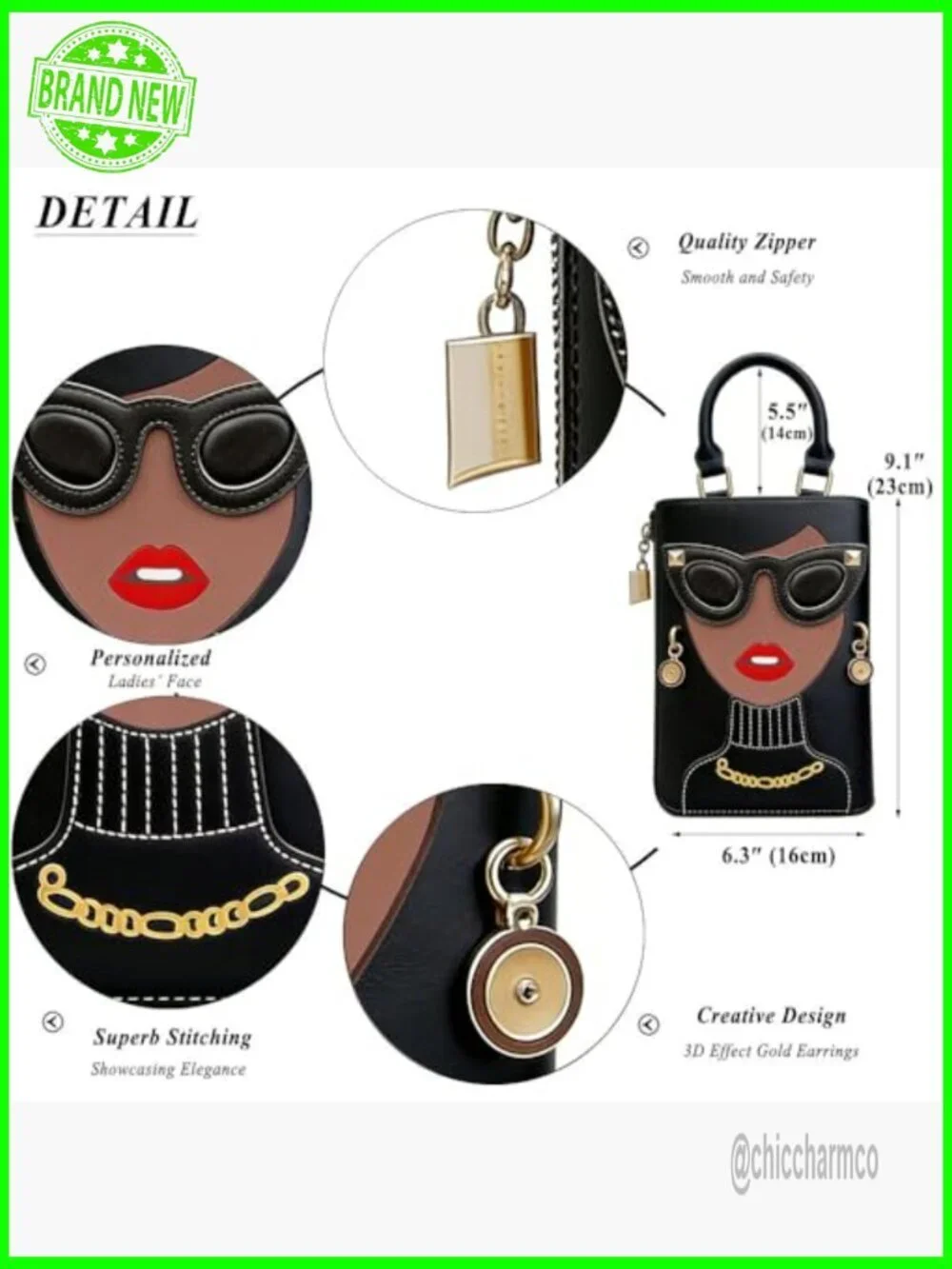 Novelty 3D Lady Face PU Leather Satchel Tote Hobo Crossbody Shoulder Bag